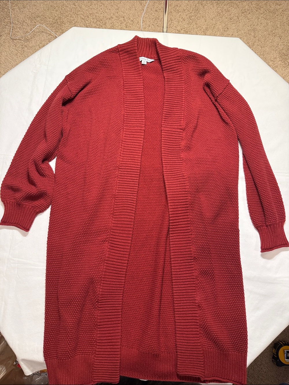 Ophelia Roe Long Open-Front Knit Cardigan - Deep Red Med